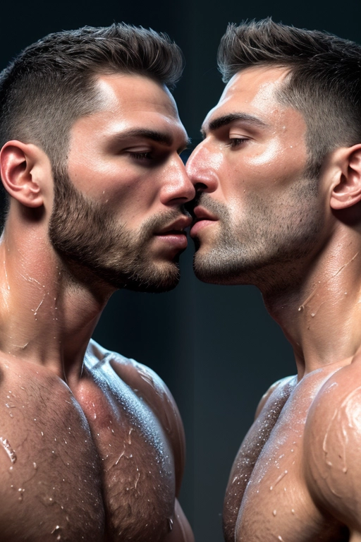 two naked men kissing